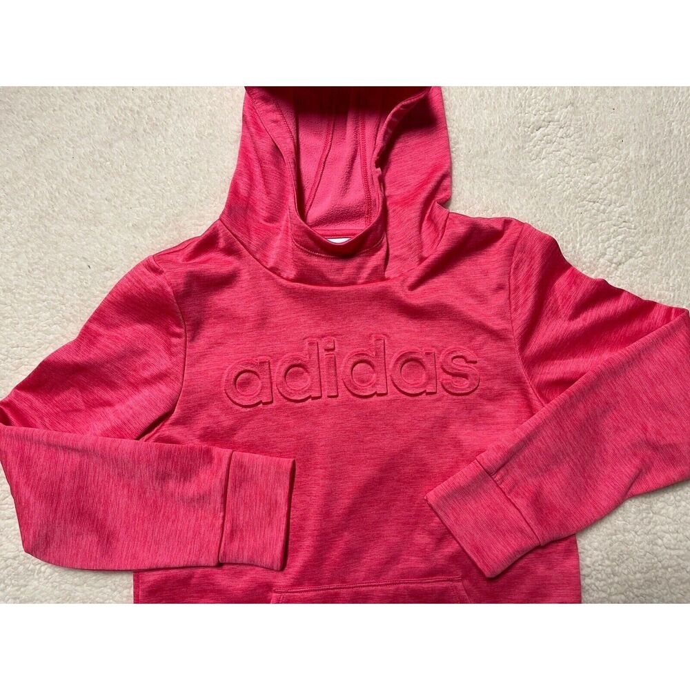 Adidas Youth Girl's Size Large 14 Hoodie 3D Lettering Logo Pinkish Pullover LS - Picture 4 of 9